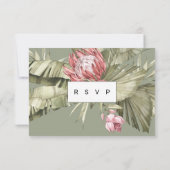 Tropical Protea Palm Leaf Wedding RSVP Karte (Rückseite)