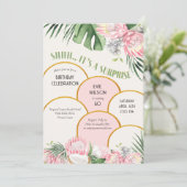 Tropical Protea und Palm Gold Arch Überraschung Pa Einladung (Stehend Vorderseite)