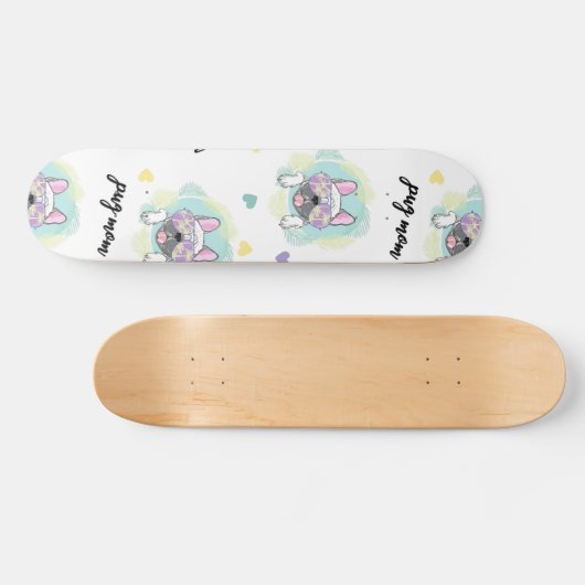 Tropical Pug Pattern Skateboard (Horizontal)