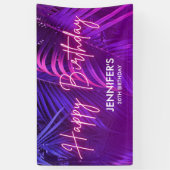 Tropical Purple Neon Pink Palm Leaf Happy Birthday Banner (Vertikal)