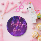 Tropical Purple Palm Leaf Birthday Dinner Pappteller (Party)