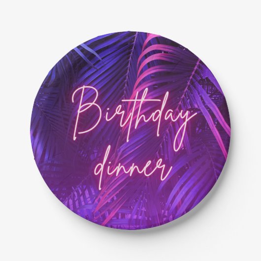 Tropical Purple Palm Leaf Birthday Dinner Pappteller (Vorderseite)