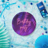 Tropical Purple Palm Leaf Birthday Party Pappteller (Party)