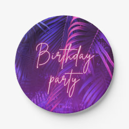 Tropical Purple Palm Leaf Birthday Party Pappteller