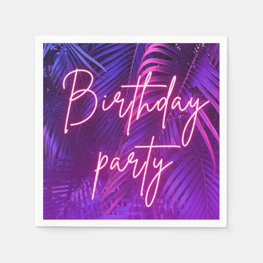 Tropical Purple Palm Leaf Birthday Party Serviette (Vorderseite)