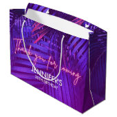 Tropical Purple Palm Leaf Large Gift Bag Große Geschenktüte (Rückseite Schrägansicht)