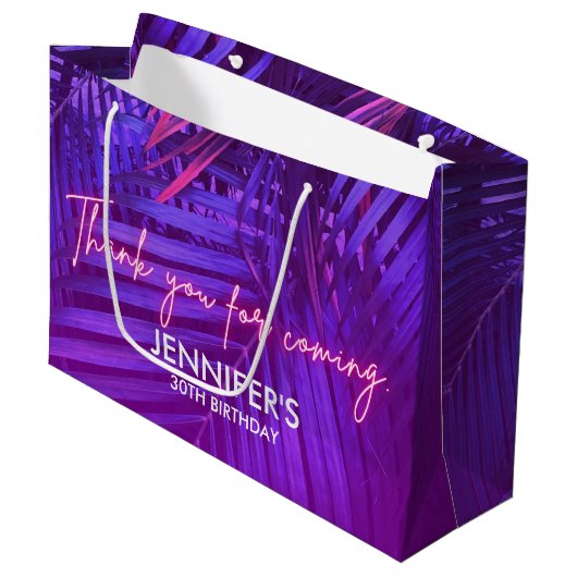 Tropical Purple Palm Leaf Large Gift Bag Große Geschenktüte (Vorderseite Schrägansicht)