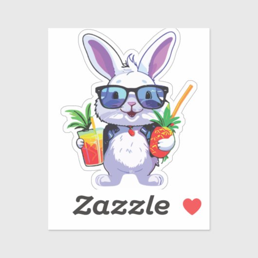 Tropical Rabbit Sticker with Pineapple and Sunglas (Blatt)