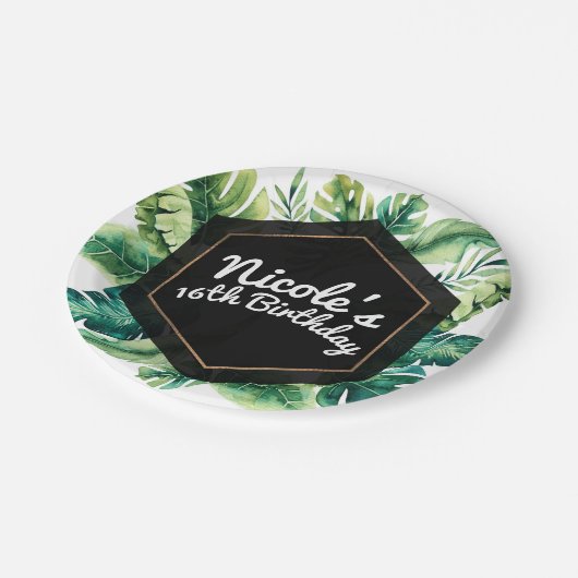 Tropical Rain Forest Blätter Elegantes Party Pappteller (Schrägansicht)