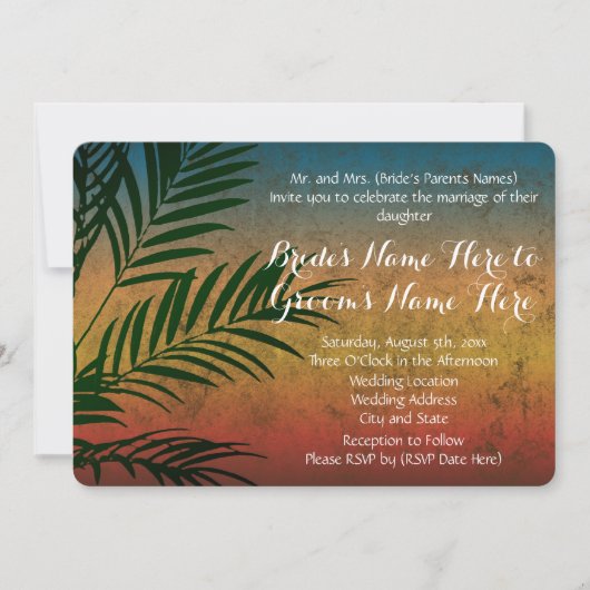 Tropical Rainbow Beach Palm Wedding Einladungen (Vorderseite)