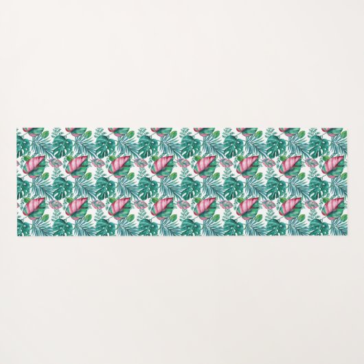 Tropical Red and Green Palm Leaves Yogamatte (Rückseite (Horizontal))