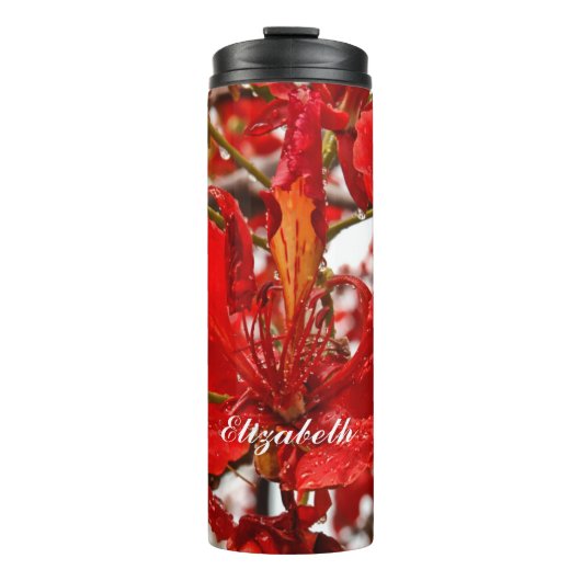 Tropical Red Floral Blume Elegantes Personal Thermosbecher (Vorderseite)