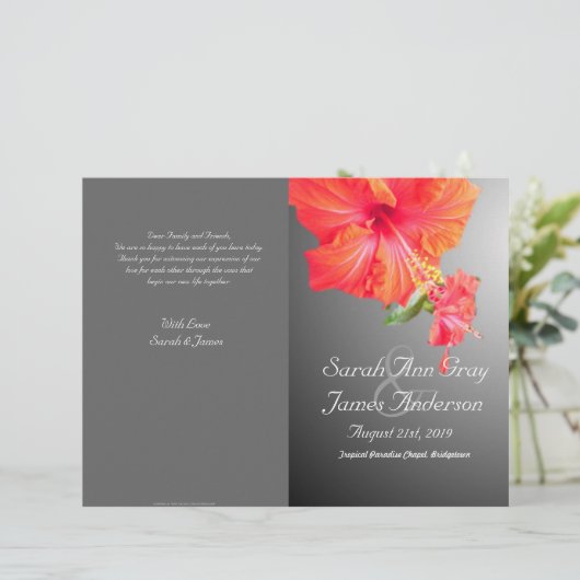 Tropical Red Hibiskus Blume Hochzeitsprogramm (Stehend Vorderseite)