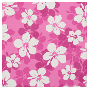 Tropical Red Violet White Hibiskus Blume Muster Stoff