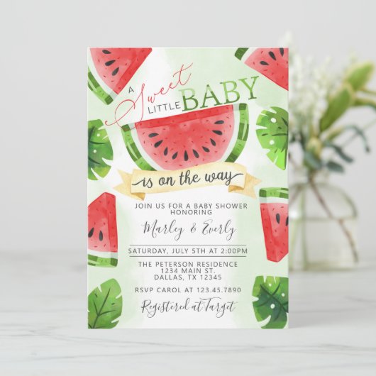 Tropical Red Watermelon Kinderdusche Einladung (Stehend Vorderseite)