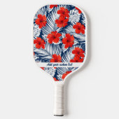 Tropical Red White Blue Hibiskus Floral Custom Pickleball Schläger (Rückseite)