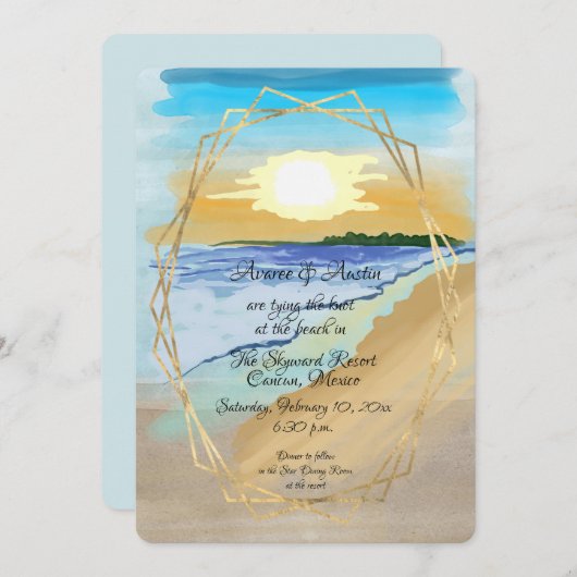 Tropical Resort Beach Watercolor Einladung (Vorne/Hinten)