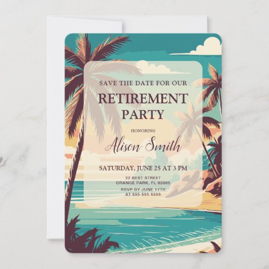 Tropical Retirement party Save The Date (Vorderseite)