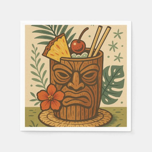 Tropical Retro Tiki Drink Hawaiian Luau Geburtstag Serviette (Vorderseite)
