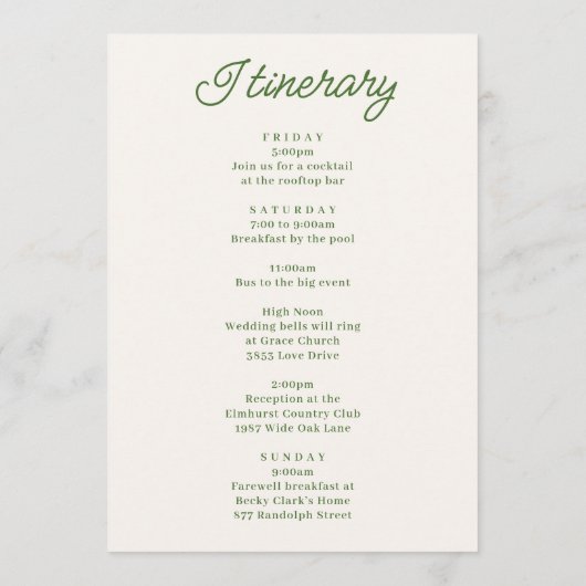 Tropical Retro Wedding Letter and Itinerary Programm (Rückseite)