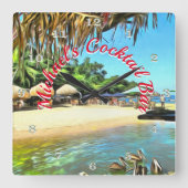 Tropical River Cocktail Bar 0330 Quadratische Wanduhr (Vorderseite)