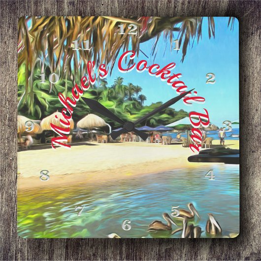Tropical River Cocktail Bar 0330 Quadratische Wanduhr
