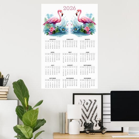 Tropical Romance: 2026 Flamingo Wall Calendar Poster (Heimbüro)