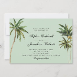 Tropical Romance Palm Trees Pastellgrün Hochzeit Einladung