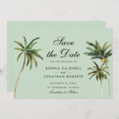 Tropical Romance Palm Trees Pastellgrün Hochzeit Save The Date (Vorne/Hinten)