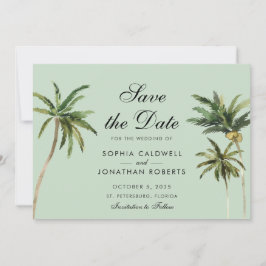 Tropical Romance Palm Trees Pastellgrün Hochzeit Save The Date