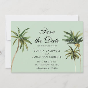 Tropical Romance Palm Trees Pastellgrün Hochzeit Save The Date