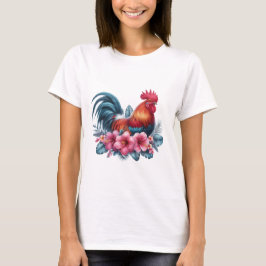 Tropical Rooster & Hibiscus Vibrant Farm Animal T-Shirt