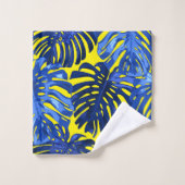 Tropical Royal Blue Yellow Monstera Dschungel Blät Badhandtuch Set (Waschlappen)