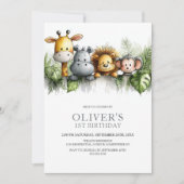Tropical Safari Animals 1st Birthday Party Einladung (Vorderseite)