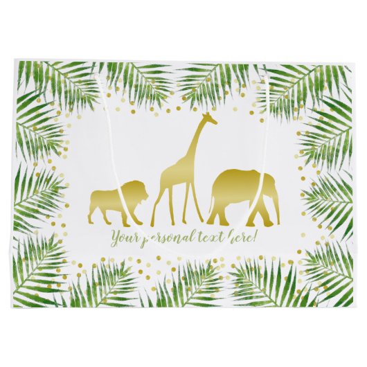 Tropical Safari Animals Gold Green Party Große Geschenktüte (Rückseite)