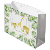 Tropical Safari Animals Gold Green Party Große Geschenktüte (Rückseite Schrägansicht)
