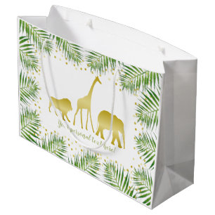 Tropical Safari Animals Gold Green Party Große Geschenktüte