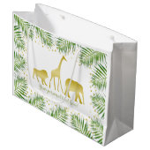 Tropical Safari Animals Gold Green Party Große Geschenktüte (Vorderseite Schrägansicht)