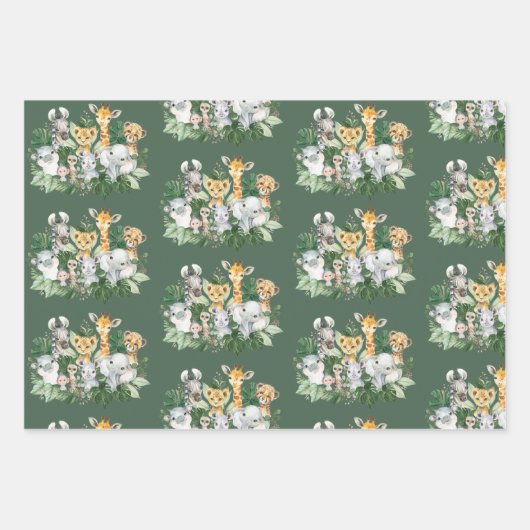 Tropical Safari Animals Jungle Greenery Wildes Par Geschenkpapier Set (Vorderseite 2)