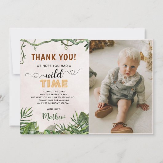 Tropical Safari Birthday Party Foto Dankeskarte (Vorderseite)