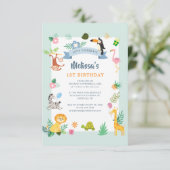 Tropical Safari Jungle Animals 1. Geburtstag Party Einladung (Stehend Vorderseite)