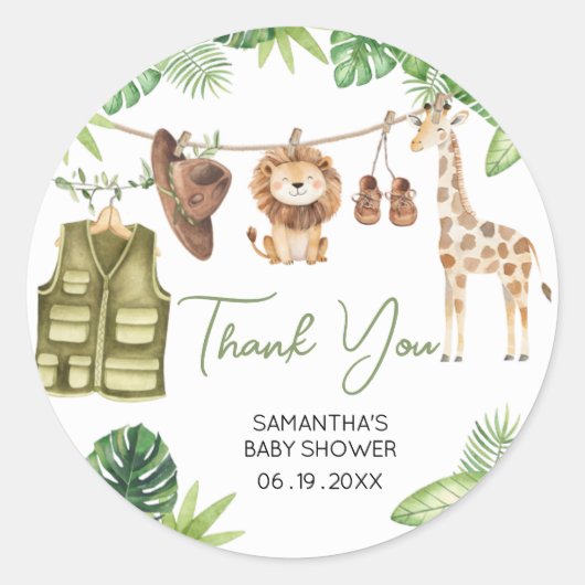 Tropical Safari Jungle Animals Baby Dusche Runder Aufkleber (Vorderseite)