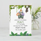 Tropical Safari Jungle Animals Geburtstag Einladun Einladung (Stehend Vorderseite)