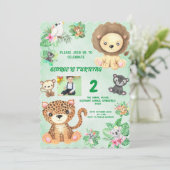 Tropical Safari Jungle Animals Kindergeburtstag Einladung (Stehend Vorderseite)