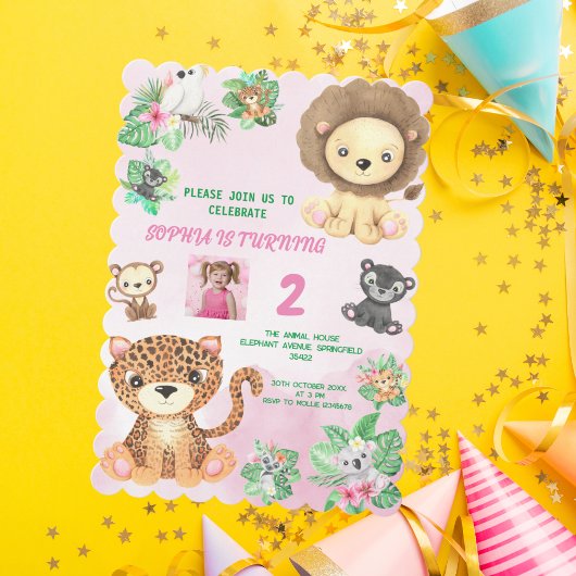 Tropical Safari Jungle Animals Kindergeburtstag Einladung