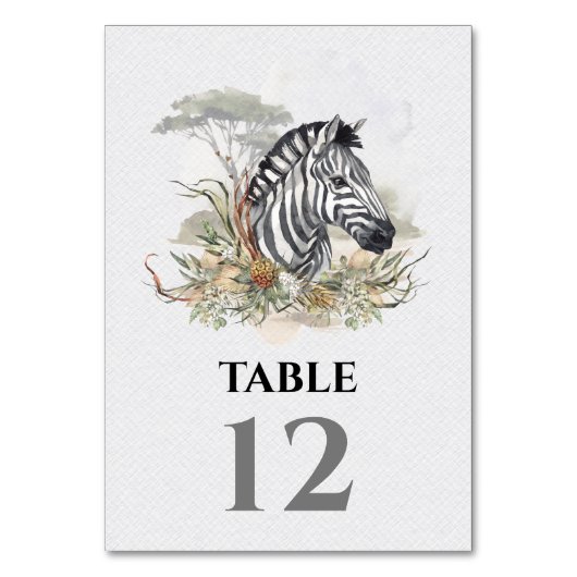 Tropical Safari Jungle Wedding Zebra Tischnummer (Vorderseite)