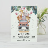 Tropical Safari Wild One Animals Jungle Geburtstag Einladung (Stehend Vorderseite)