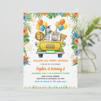 Tropical Safari Wild One Jungle Animals Birthday Einladung