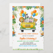 Tropical Safari Wild One Jungle Animals Birthday Einladung (Vorne/Hinten)