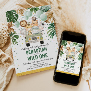 Tropical Safari Wild One Jungle Animals Geburtstag Einladung